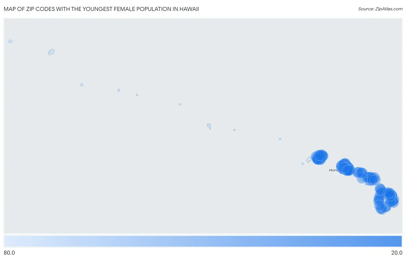 Zip Codes with the Youngest Female Population in Hawaii Map