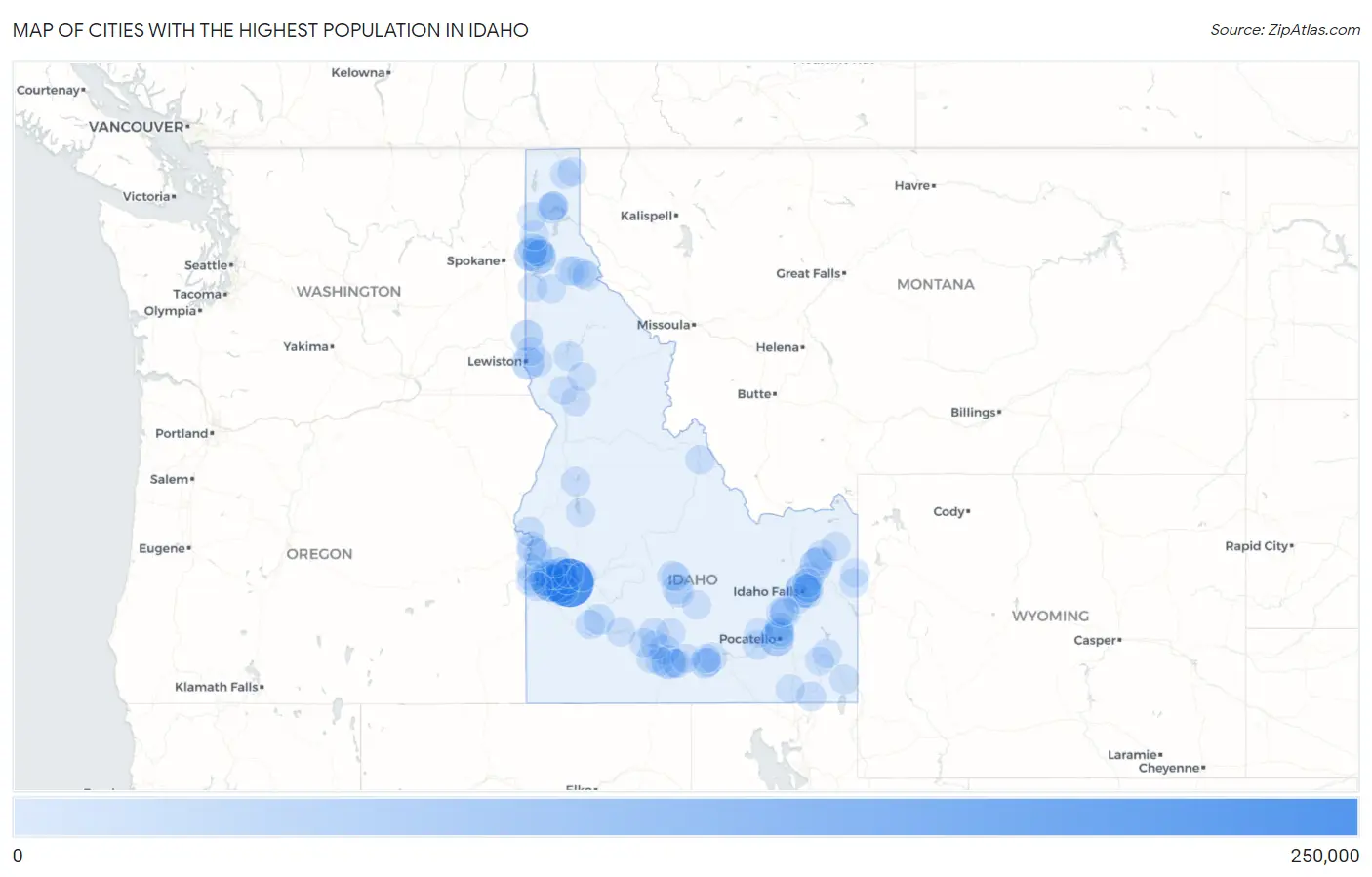 Cities with the Highest Population in Idaho Map