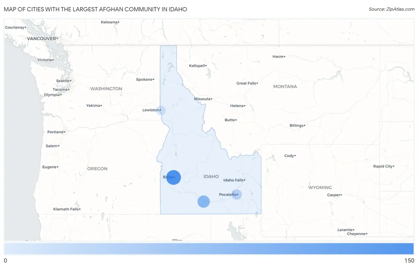 Cities with the Largest Afghan Community in Idaho Map