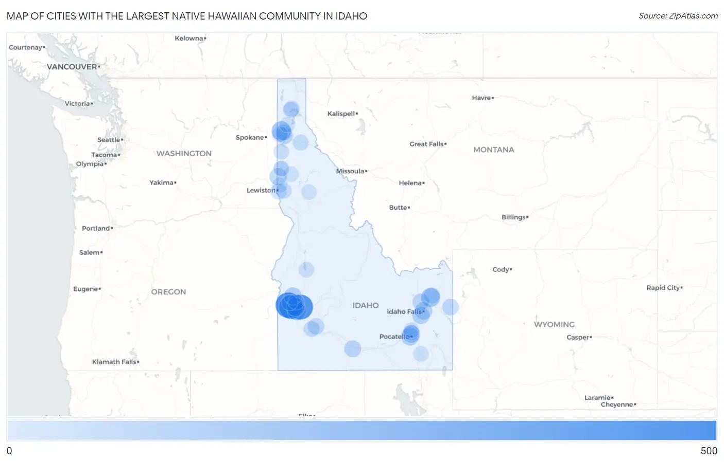 Cities with the Largest Native Hawaiian Community in Idaho Map