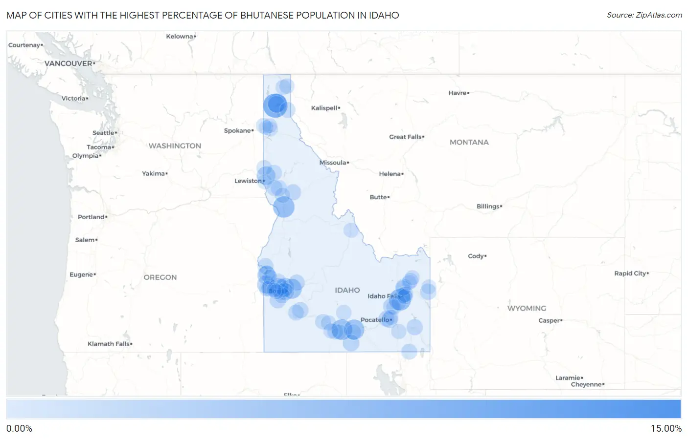 Cities with the Highest Percentage of Bhutanese Population in Idaho Map