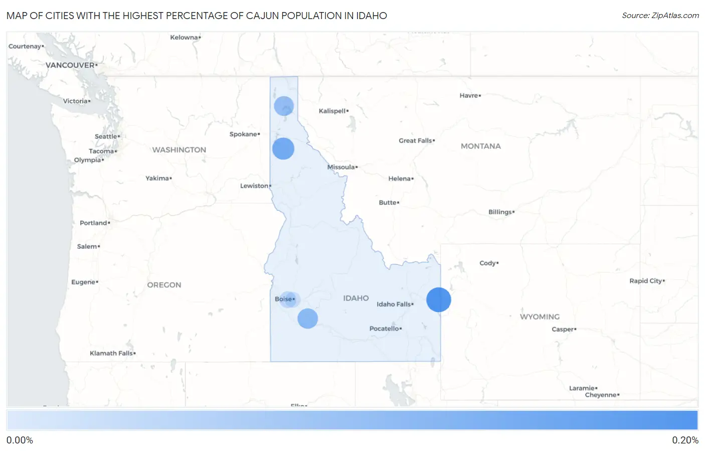 Cities with the Highest Percentage of Cajun Population in Idaho Map