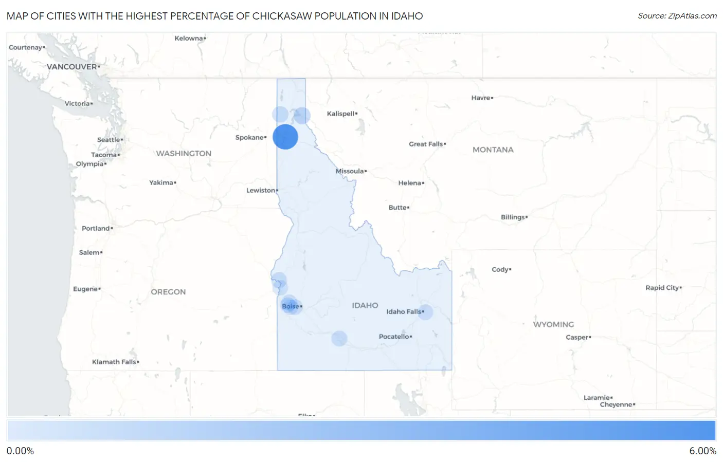 Cities with the Highest Percentage of Chickasaw Population in Idaho Map