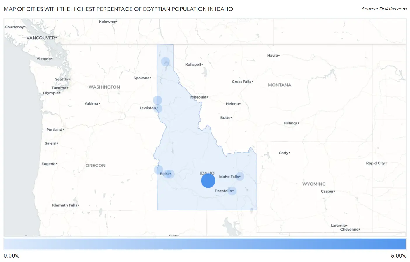 Cities with the Highest Percentage of Egyptian Population in Idaho Map