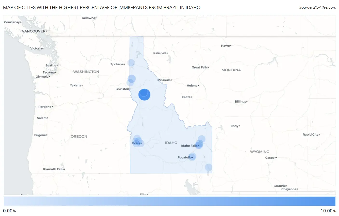 Cities with the Highest Percentage of Immigrants from Brazil in Idaho Map