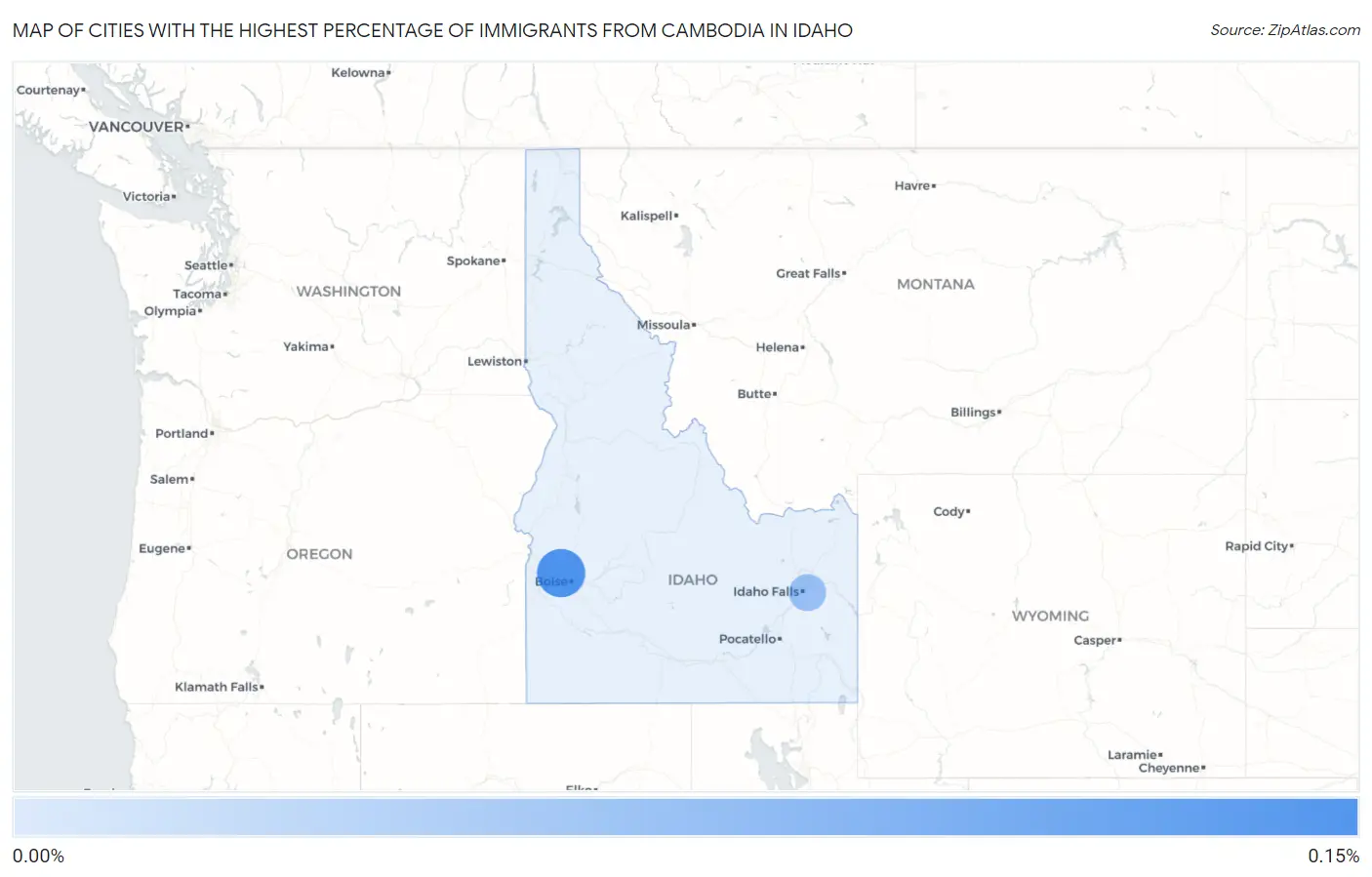 Cities with the Highest Percentage of Immigrants from Cambodia in Idaho Map