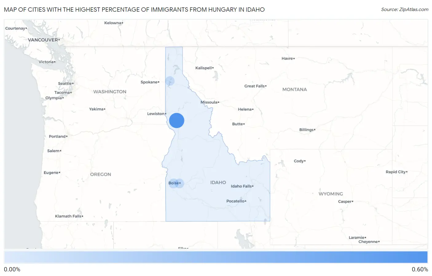 Cities with the Highest Percentage of Immigrants from Hungary in Idaho Map