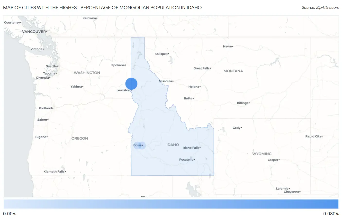 Cities with the Highest Percentage of Mongolian Population in Idaho Map