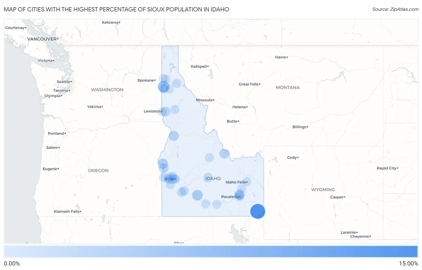 Cities with the Highest Percentage of Sioux Population in Idaho Map
