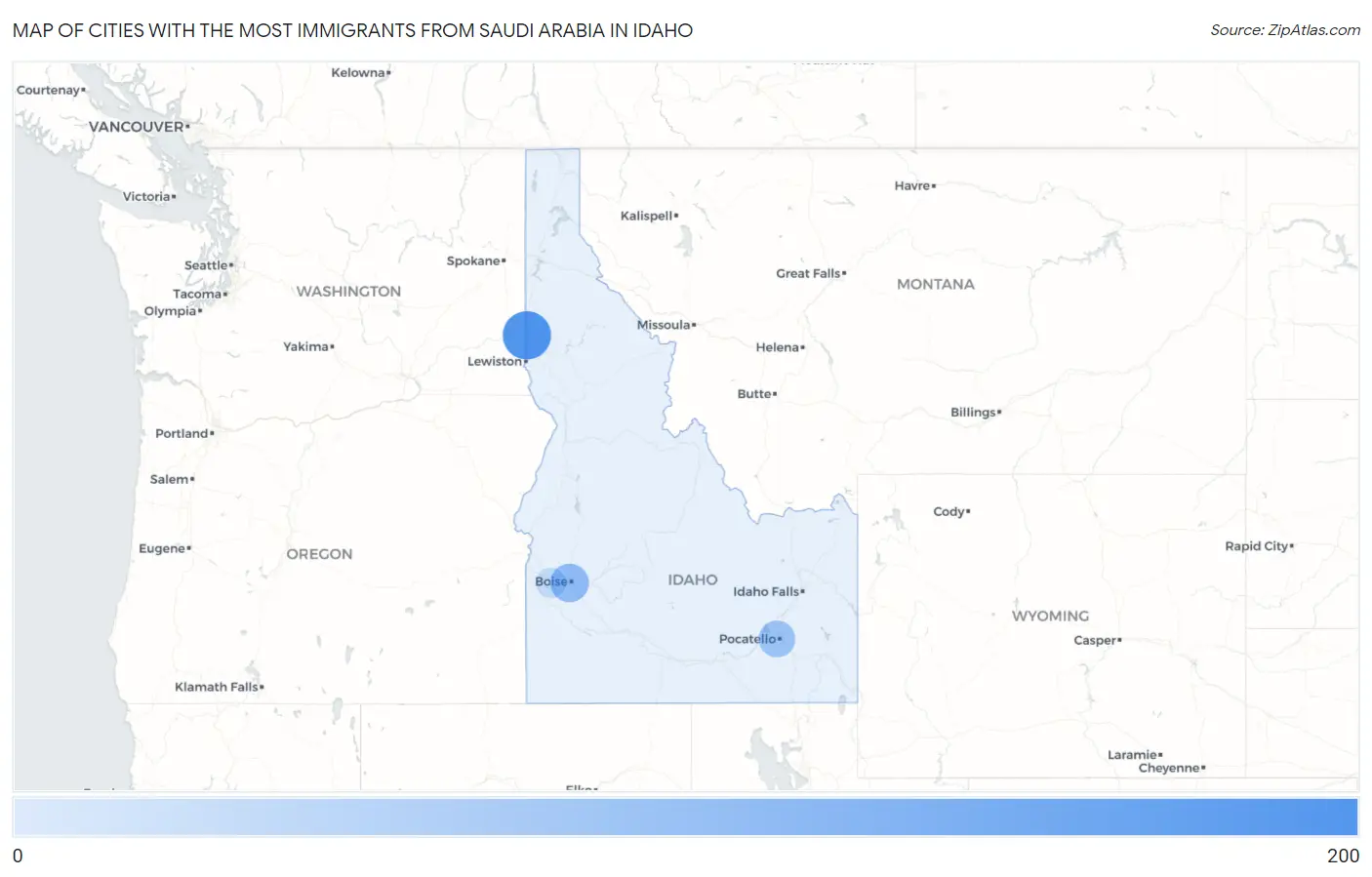 Cities with the Most Immigrants from Saudi Arabia in Idaho Map