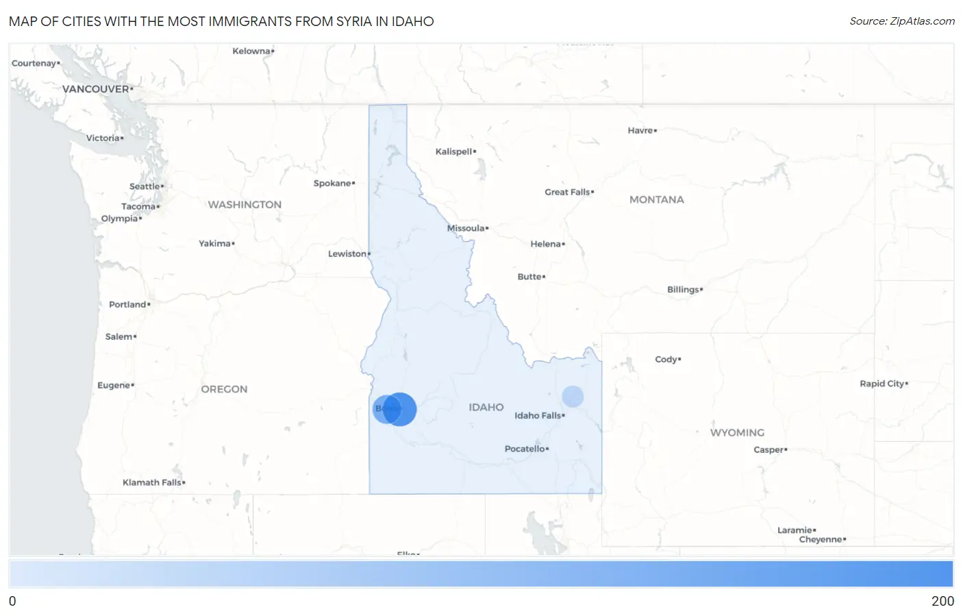 Cities with the Most Immigrants from Syria in Idaho Map