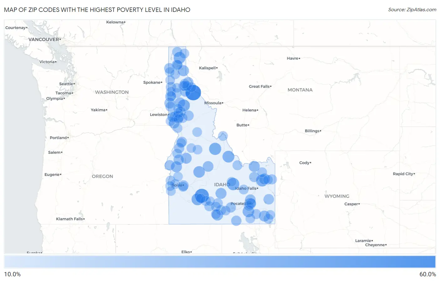 Zip Codes with the Highest Poverty Level in Idaho Map