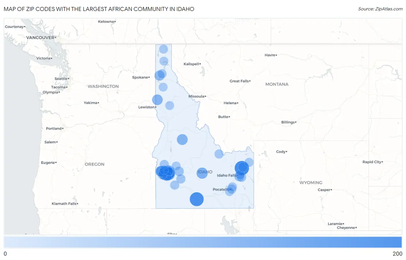 Zip Codes with the Largest African Community in Idaho Map