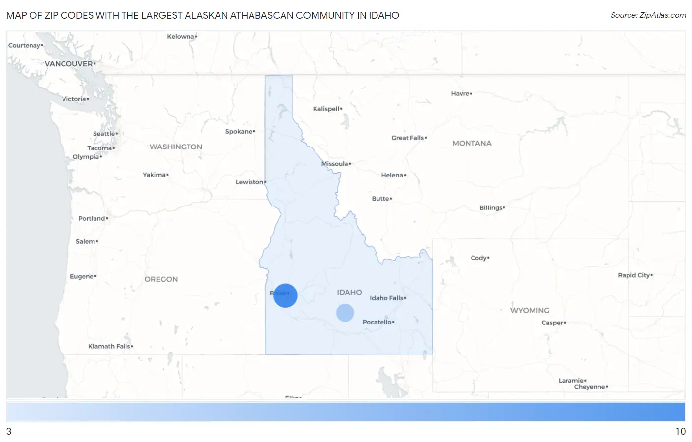 Zip Codes with the Largest Alaskan Athabascan Community in Idaho Map