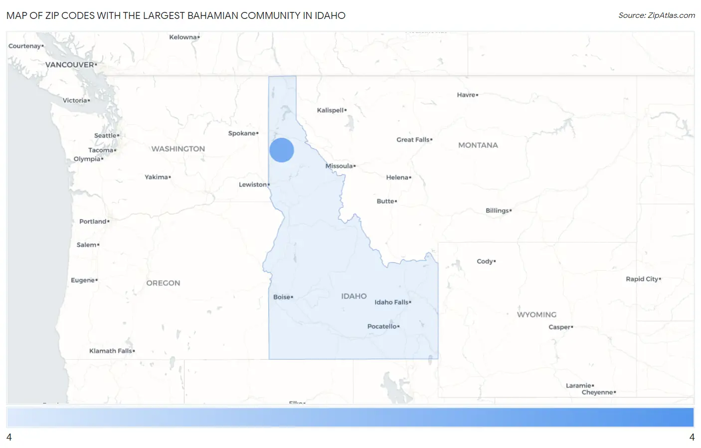 Zip Codes with the Largest Bahamian Community in Idaho Map