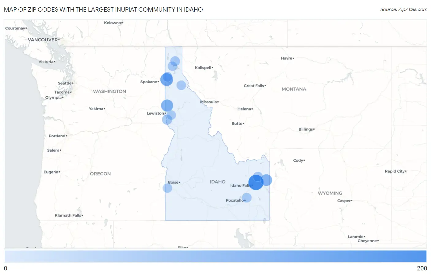 Zip Codes with the Largest Inupiat Community in Idaho Map