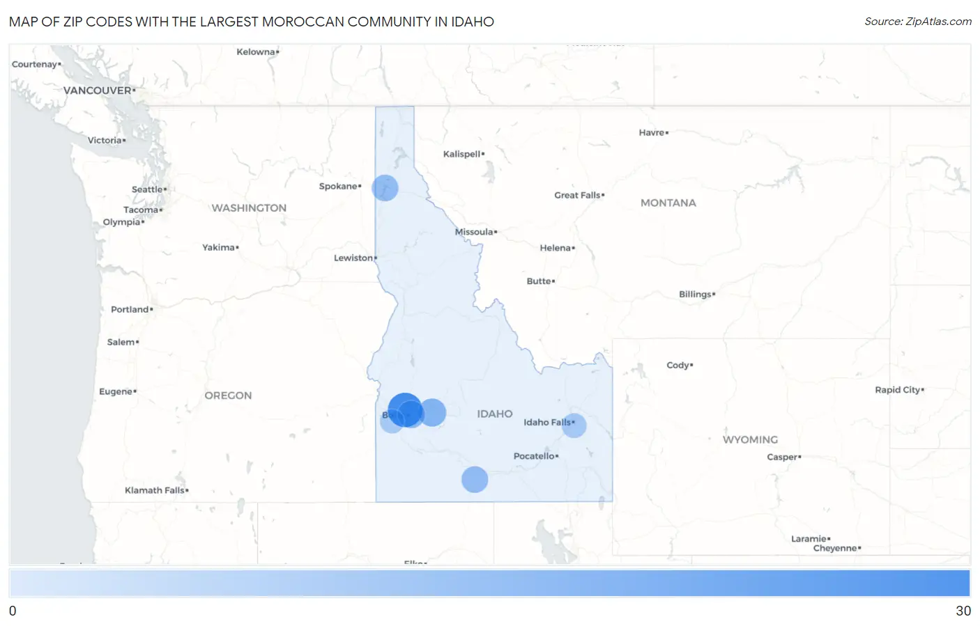 Zip Codes with the Largest Moroccan Community in Idaho Map