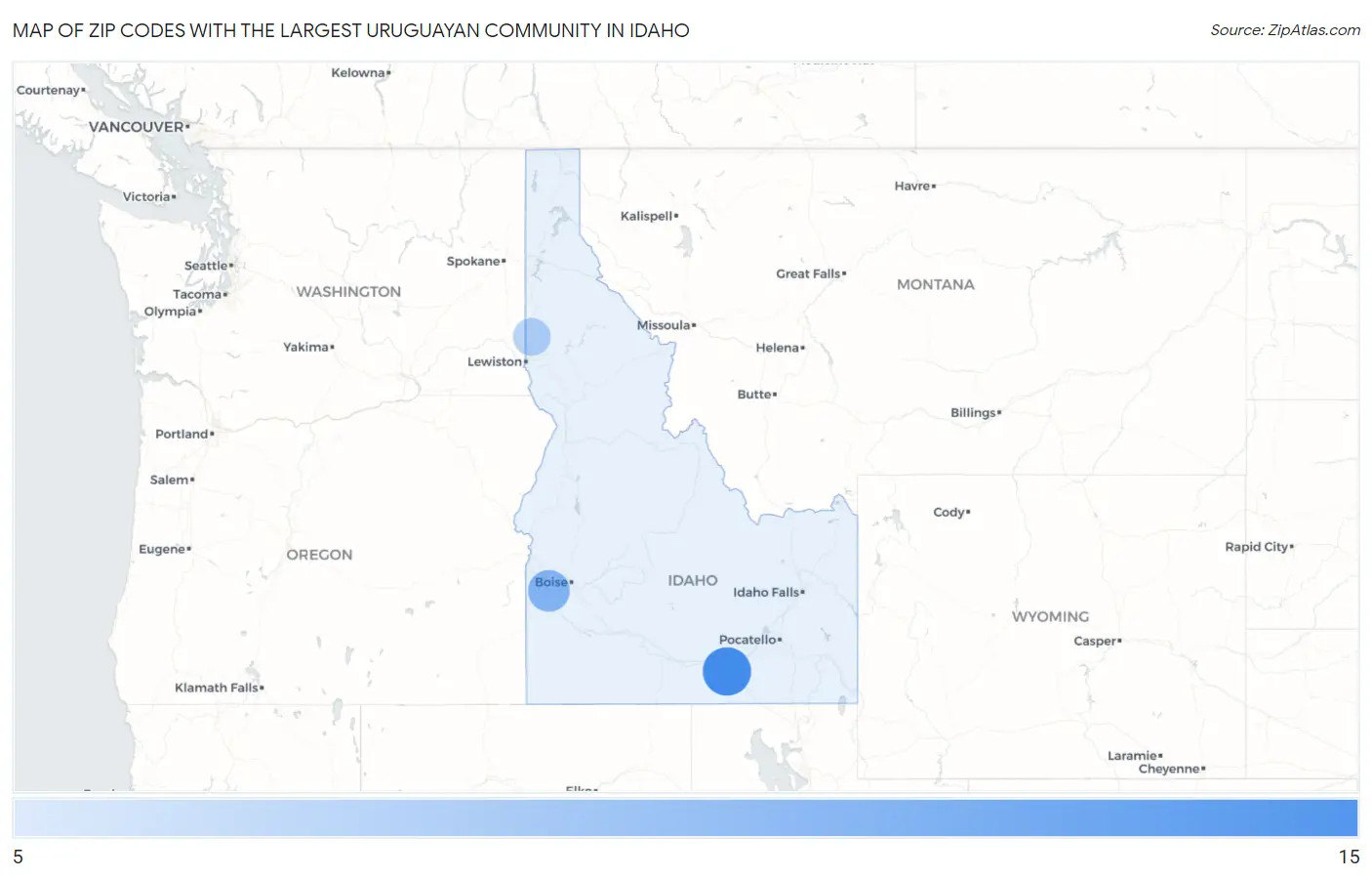 Zip Codes with the Largest Uruguayan Community in Idaho Map