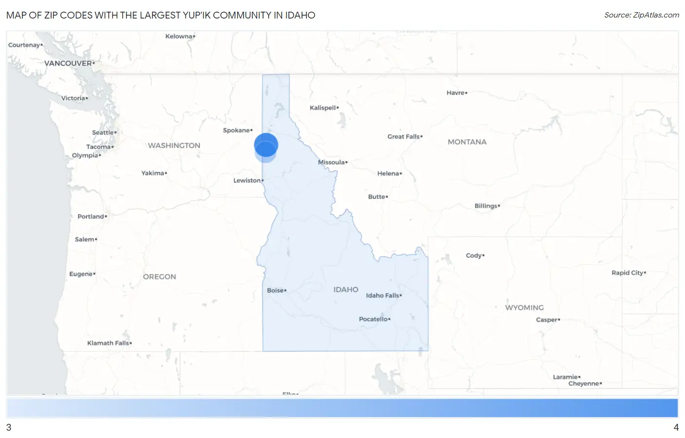 Zip Codes with the Largest Yup'ik Community in Idaho Map