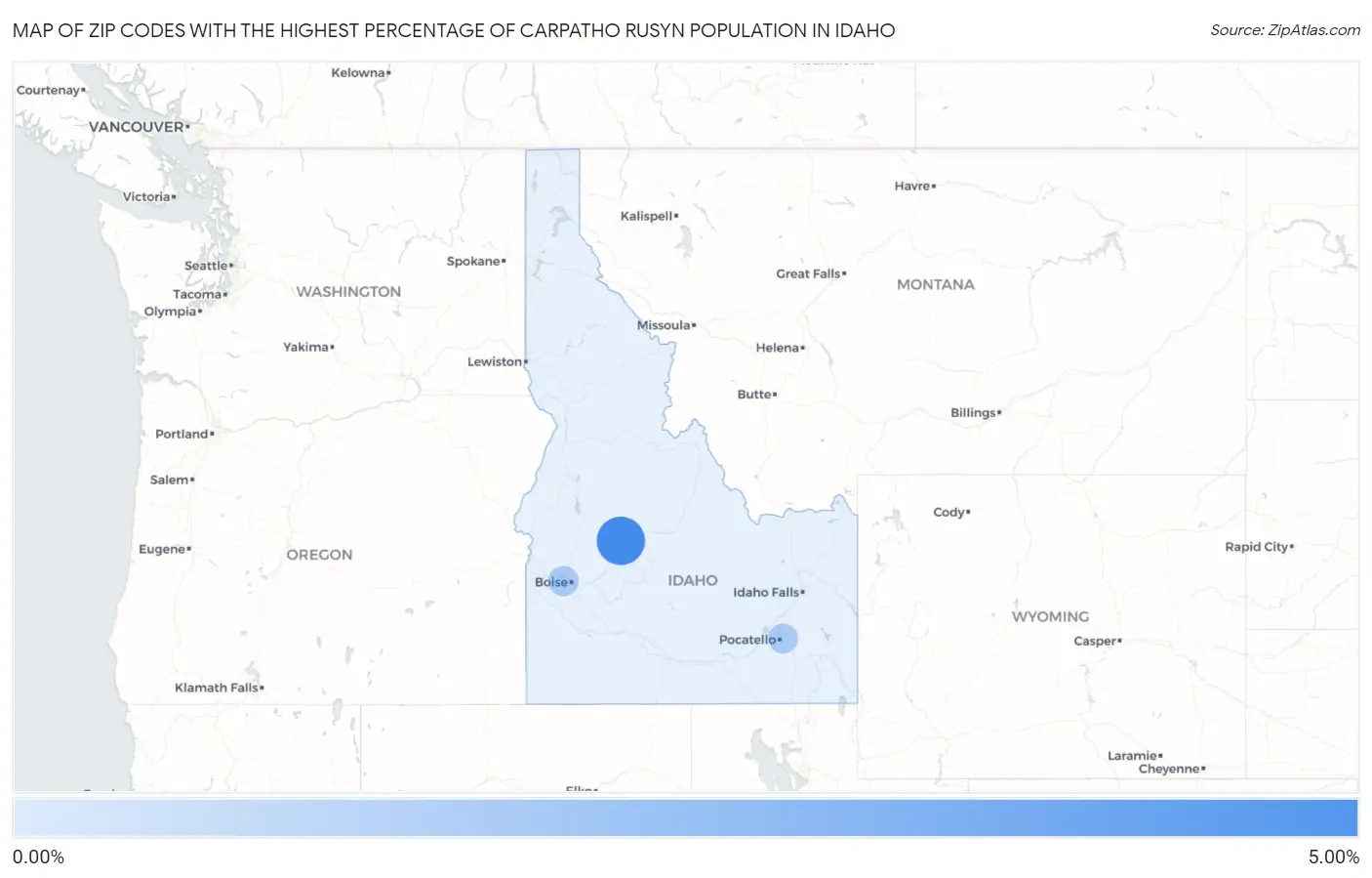 Zip Codes with the Highest Percentage of Carpatho Rusyn Population in Idaho Map