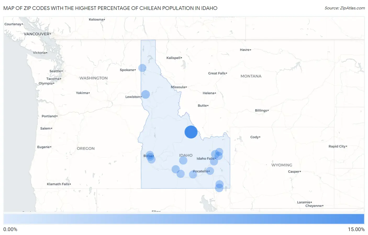 Zip Codes with the Highest Percentage of Chilean Population in Idaho Map