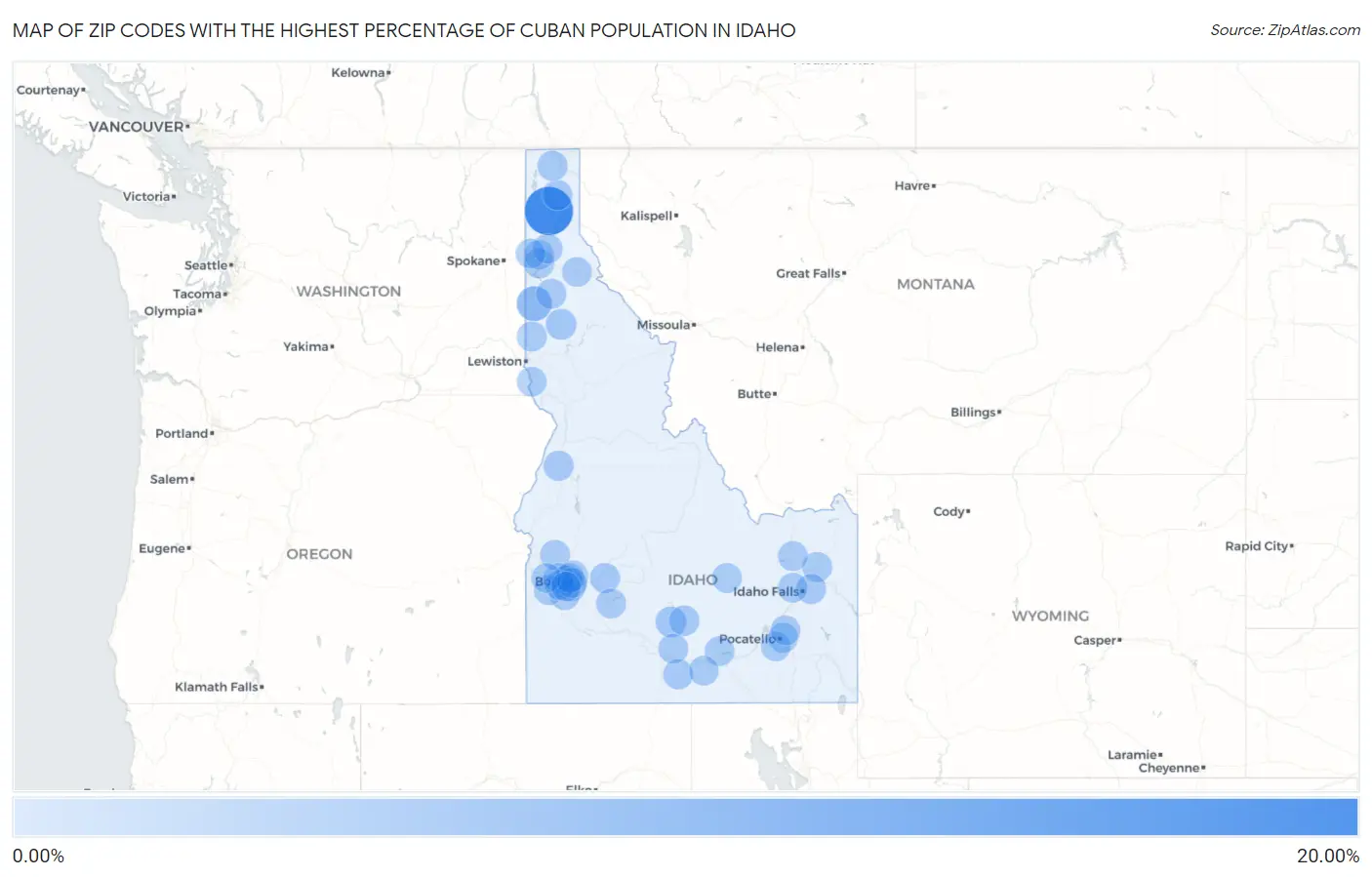 Zip Codes with the Highest Percentage of Cuban Population in Idaho Map
