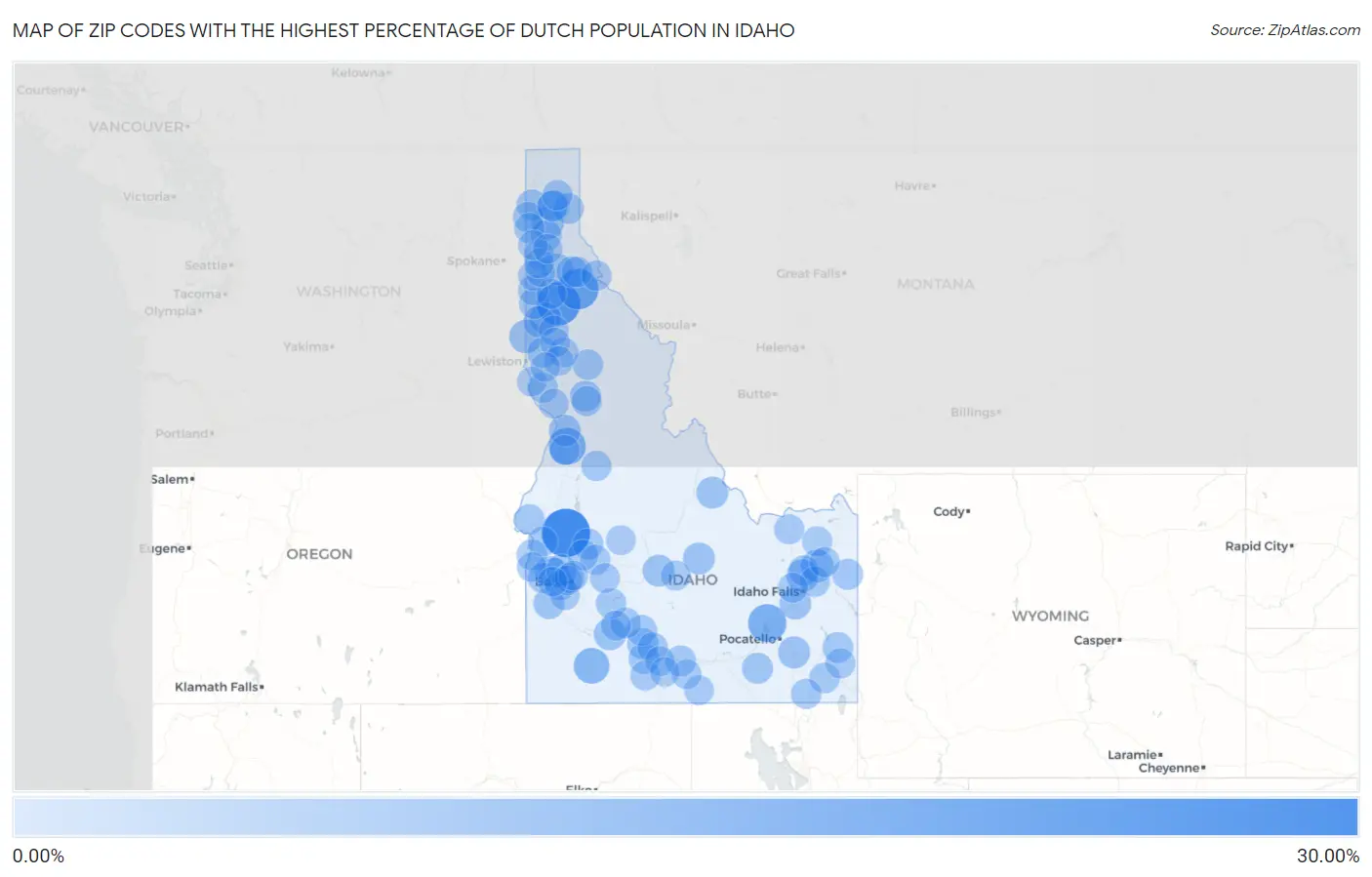 Zip Codes with the Highest Percentage of Dutch Population in Idaho Map