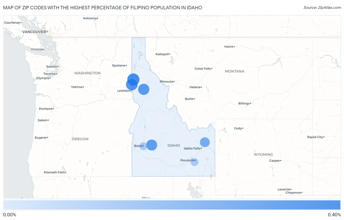 Zip Codes with the Highest Percentage of Filipino Population in Idaho Map