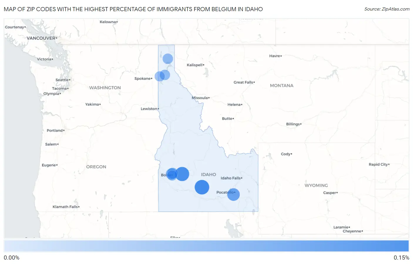 Zip Codes with the Highest Percentage of Immigrants from Belgium in Idaho Map