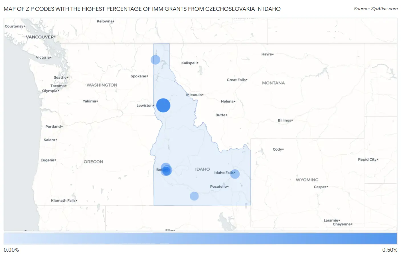 Zip Codes with the Highest Percentage of Immigrants from Czechoslovakia in Idaho Map