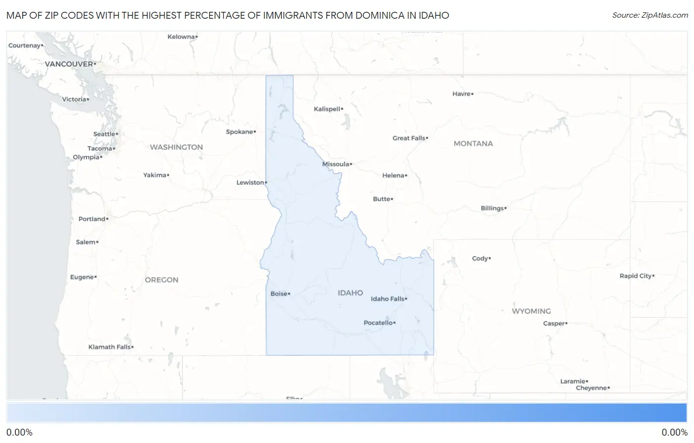 Zip Codes with the Highest Percentage of Immigrants from Dominica in Idaho Map