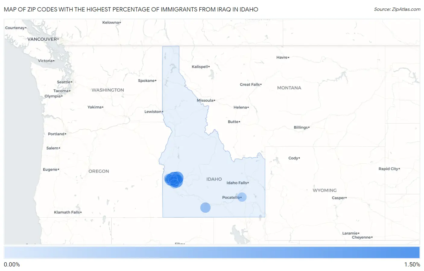 Zip Codes with the Highest Percentage of Immigrants from Iraq in Idaho Map