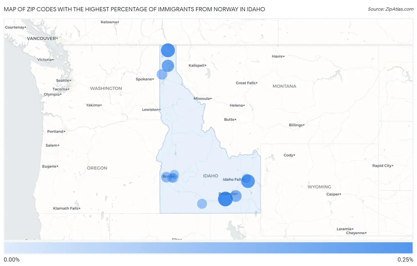 Zip Codes with the Highest Percentage of Immigrants from Norway in Idaho Map