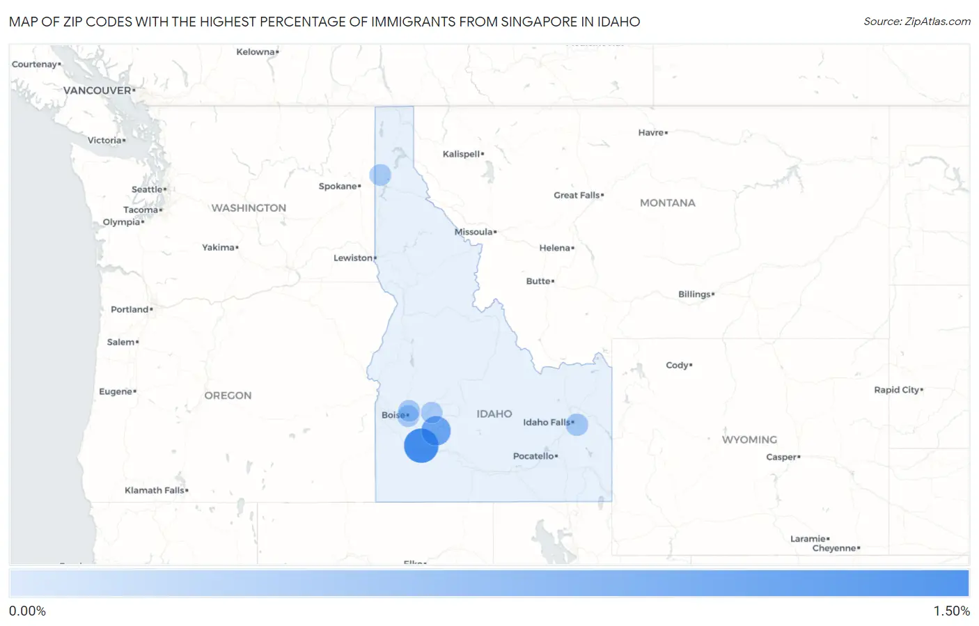 Zip Codes with the Highest Percentage of Immigrants from Singapore in Idaho Map