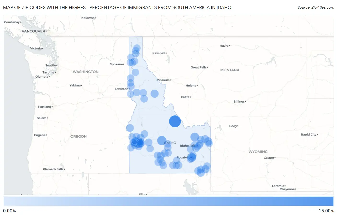 Zip Codes with the Highest Percentage of Immigrants from South America in Idaho Map