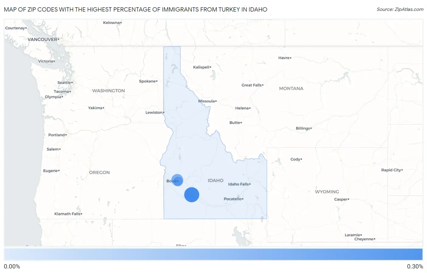 Zip Codes with the Highest Percentage of Immigrants from Turkey in Idaho Map