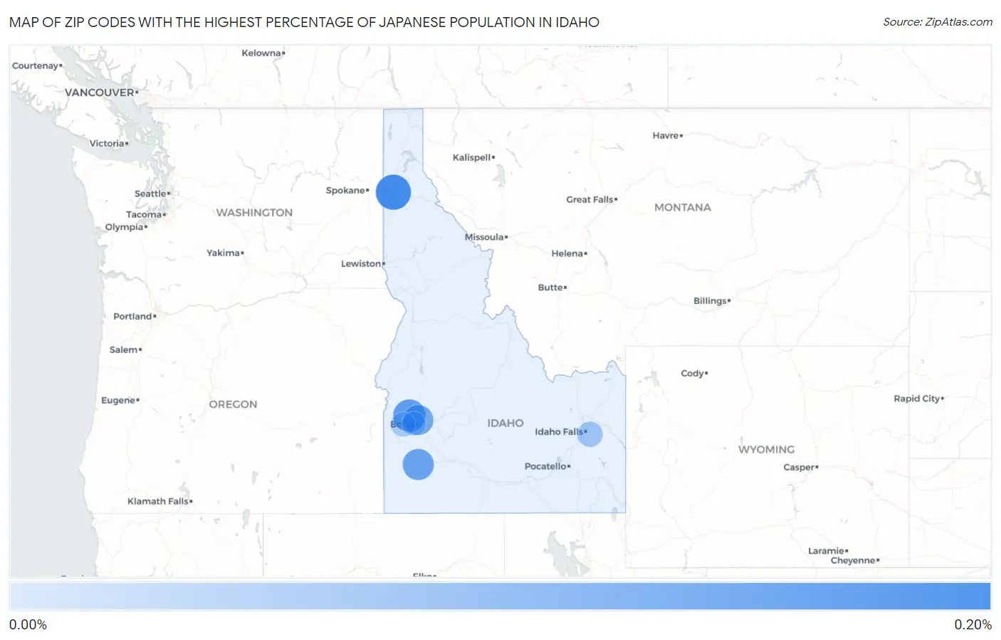 Zip Codes with the Highest Percentage of Japanese Population in Idaho Map