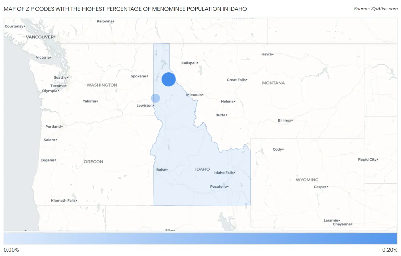 Zip Codes with the Highest Percentage of Menominee Population in Idaho Map
