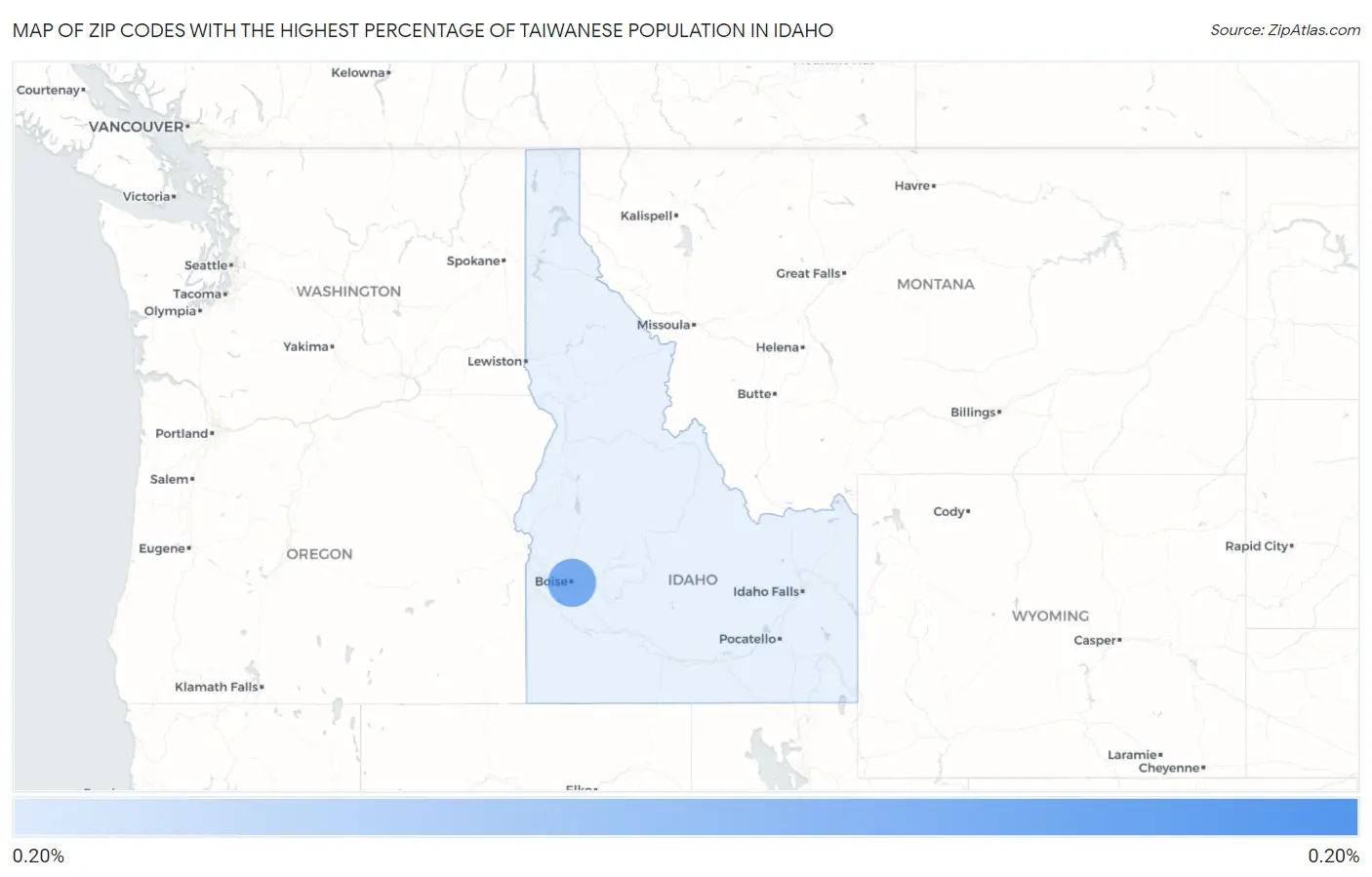 Zip Codes with the Highest Percentage of Taiwanese Population in Idaho Map