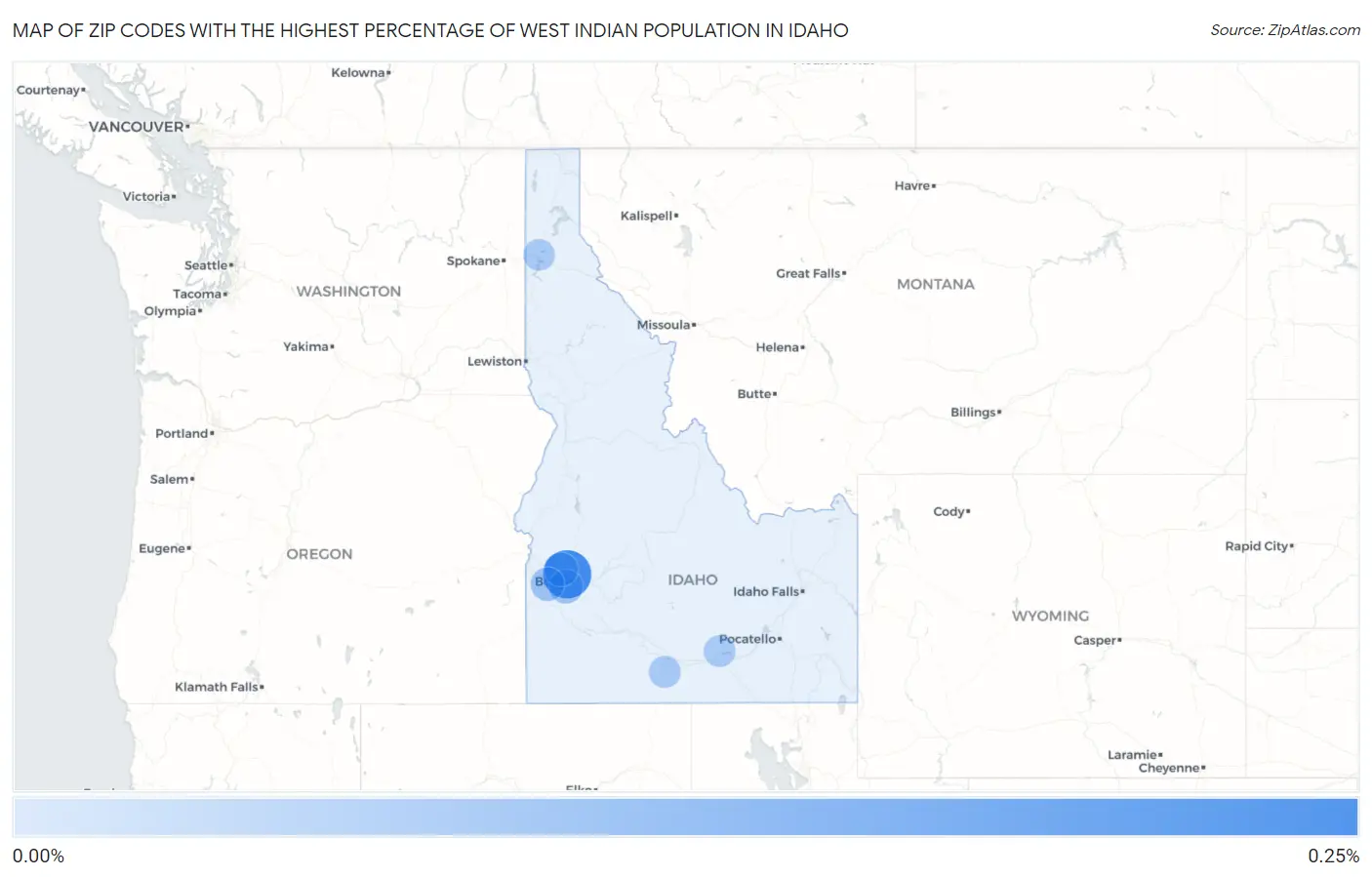 Zip Codes with the Highest Percentage of West Indian Population in Idaho Map
