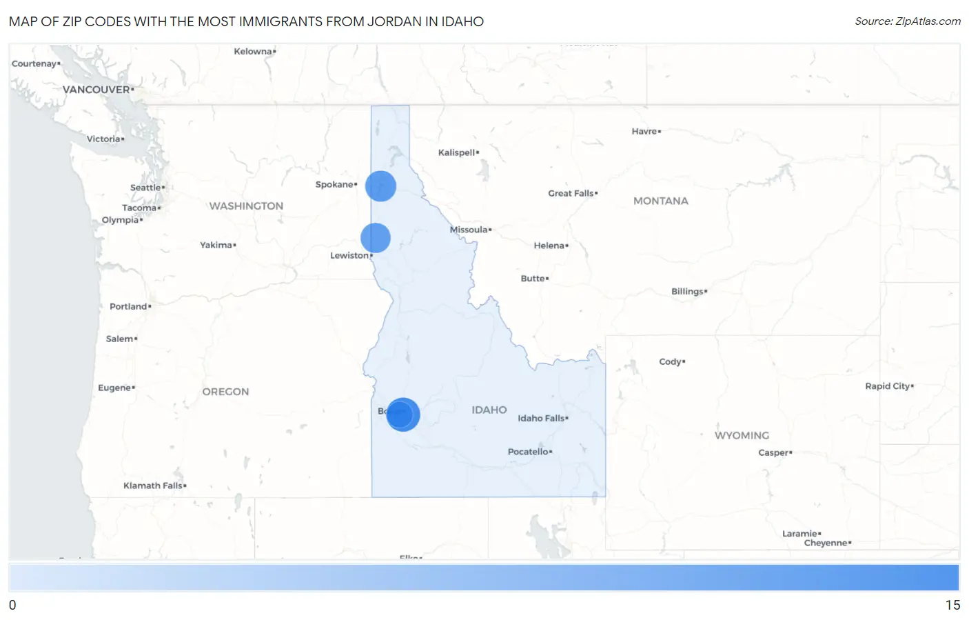 Zip Codes with the Most Immigrants from Jordan in Idaho Map