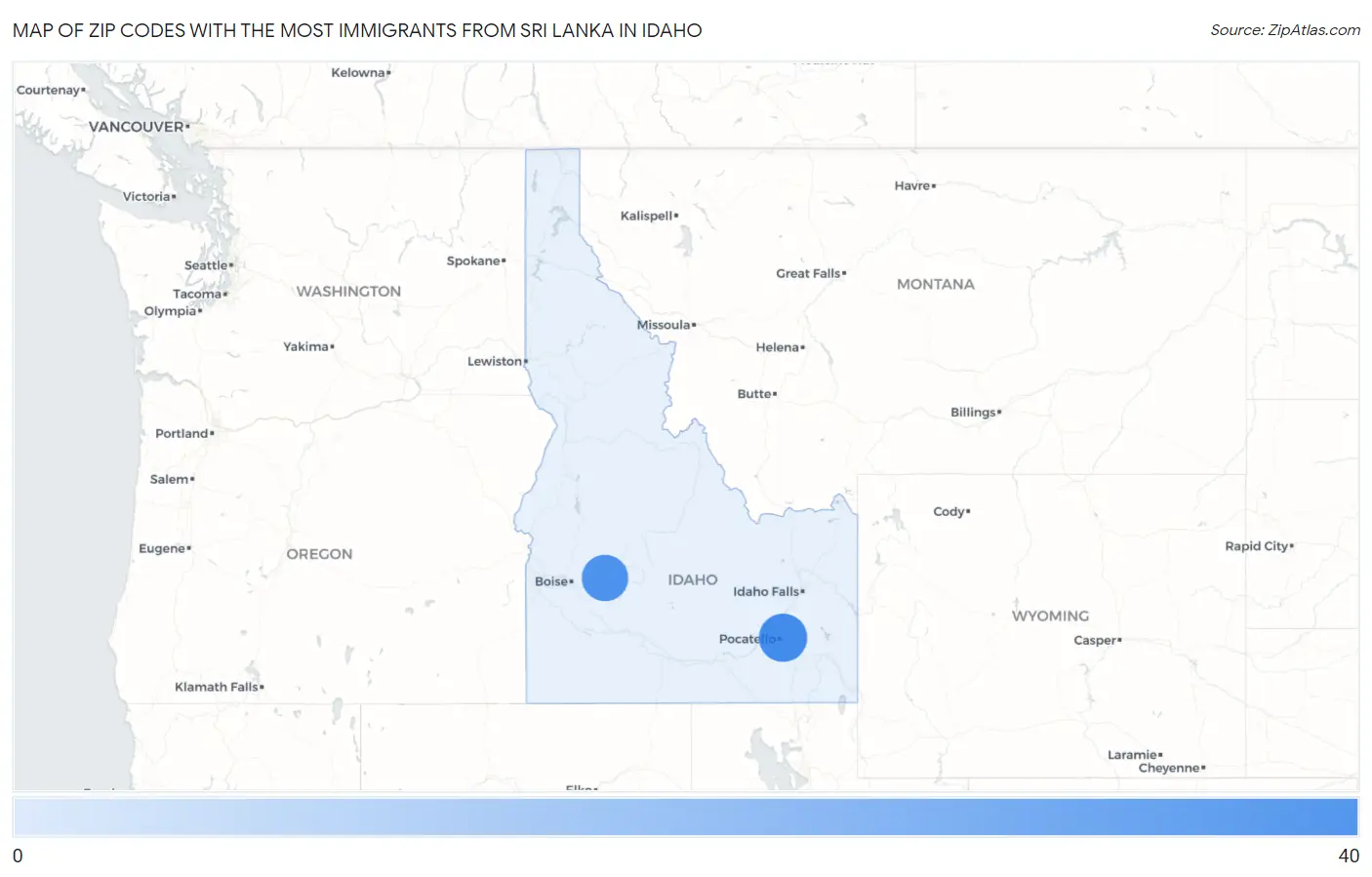 Zip Codes with the Most Immigrants from Sri Lanka in Idaho Map