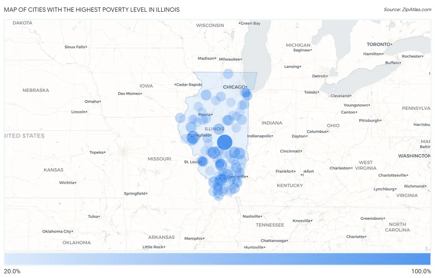 Cities with the Highest Poverty Level in Illinois Map
