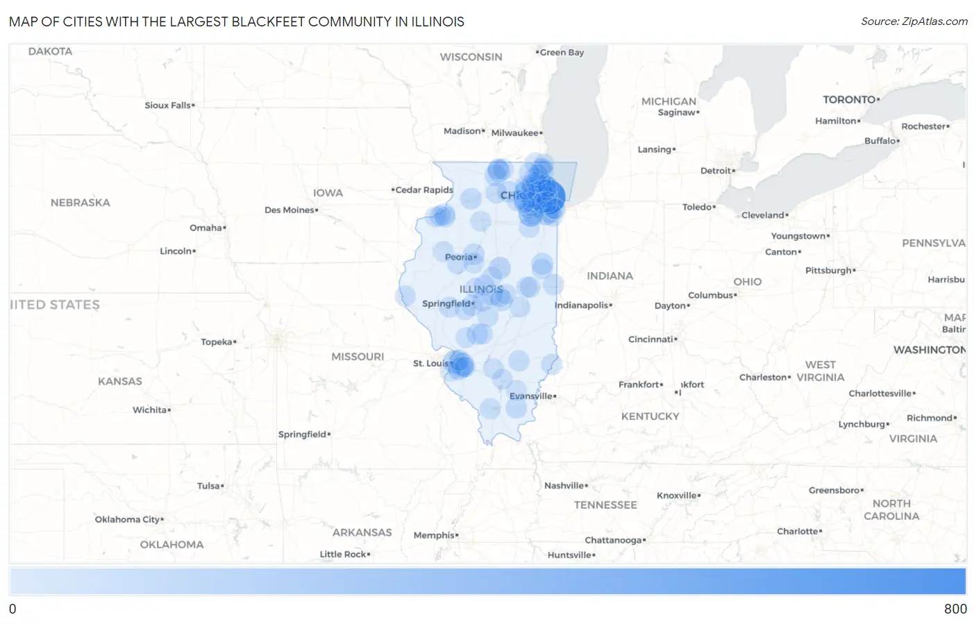 Cities with the Largest Blackfeet Community in Illinois Map