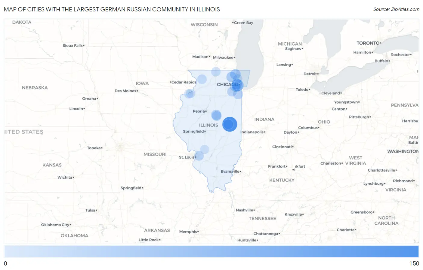 Cities with the Largest German Russian Community in Illinois Map