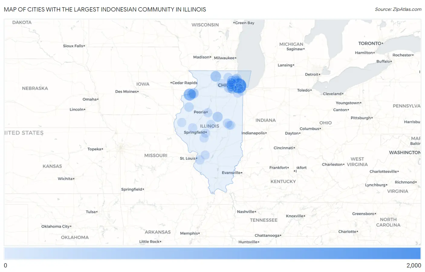 Cities with the Largest Indonesian Community in Illinois Map