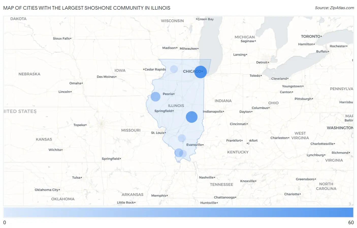Cities with the Largest Shoshone Community in Illinois Map