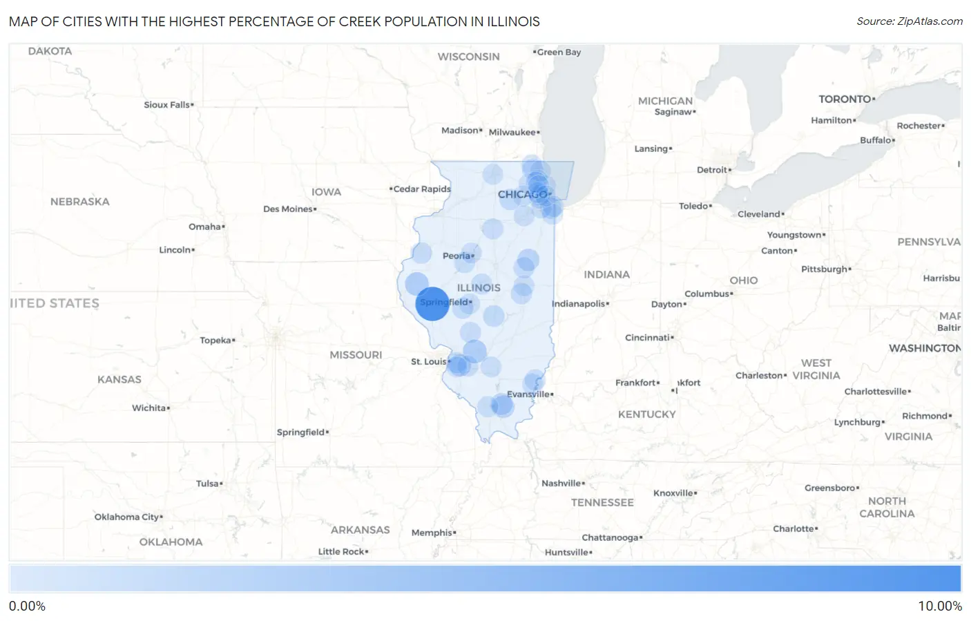 Cities with the Highest Percentage of Creek Population in Illinois Map