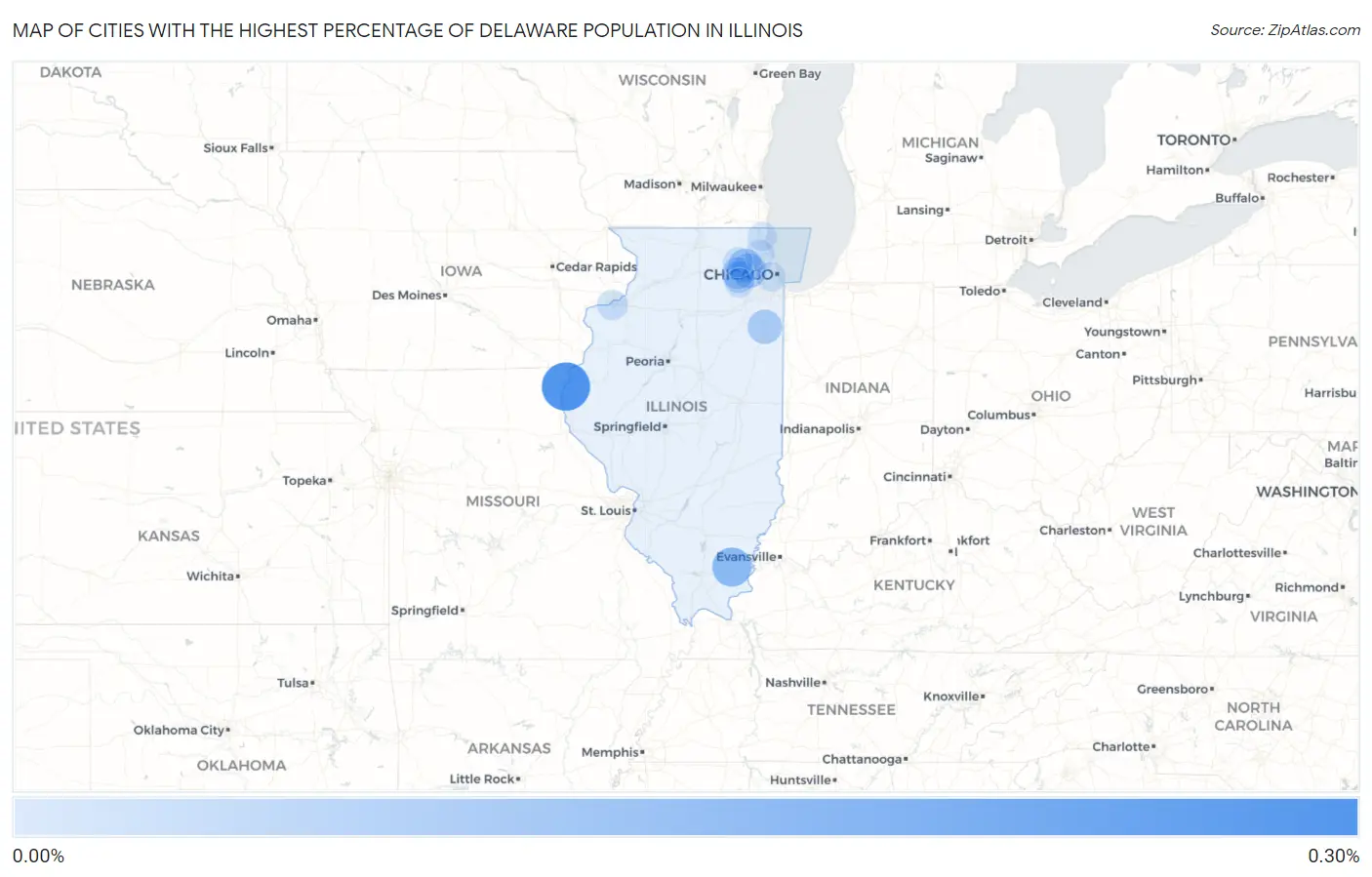 Cities with the Highest Percentage of Delaware Population in Illinois Map