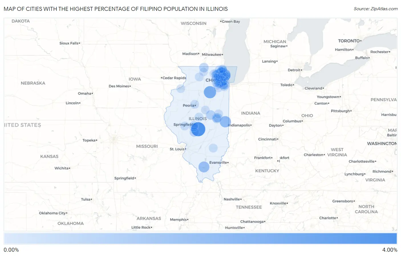Cities with the Highest Percentage of Filipino Population in Illinois Map